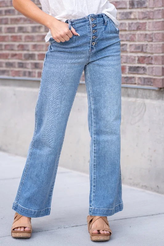 Dark denim skinny jeans Zoelle Button Fly High Rise Wide Leg