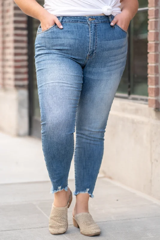 Loose fit high-waisted jeans Plus Size High Rise Ripped Hem Skinny