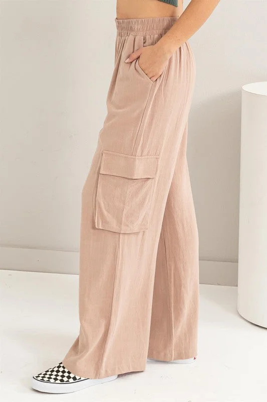 oversized women’s pants Wide Leg Linen Cargo Pants