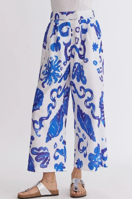 high rise skinny pants Tropical Print High-Wasited Wide Leg Pants