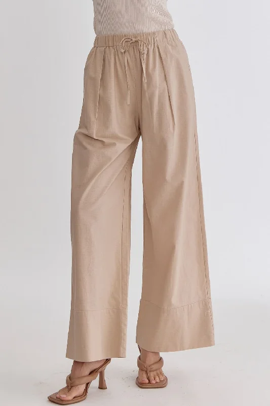 stylish harem pants Solid High-Waisted Wide-Leg Linen Pants