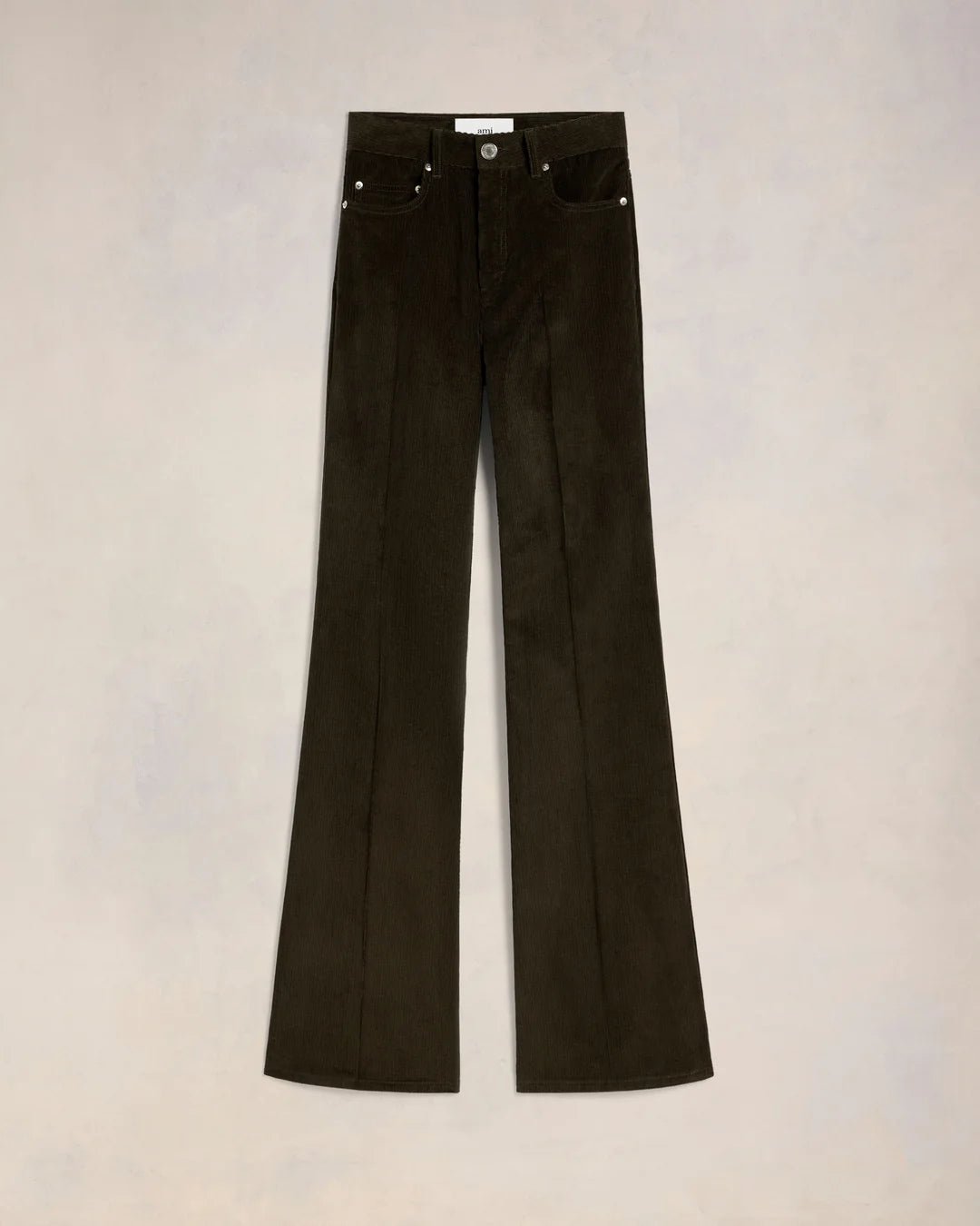 comfortable travel pants AMI PARIS - Dark Coffee Flare Fit Velvet Trousers