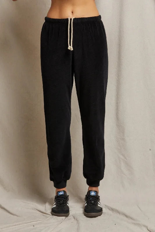 light office trousers for women Bailey Velour Easy Sweatpant in True Black