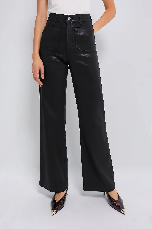 breathable linen pants Black Coated Virginia Wideleg