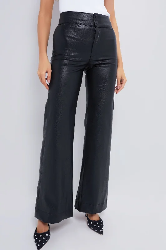 womens bootcut workout pants Black Vegan Leather Brighton