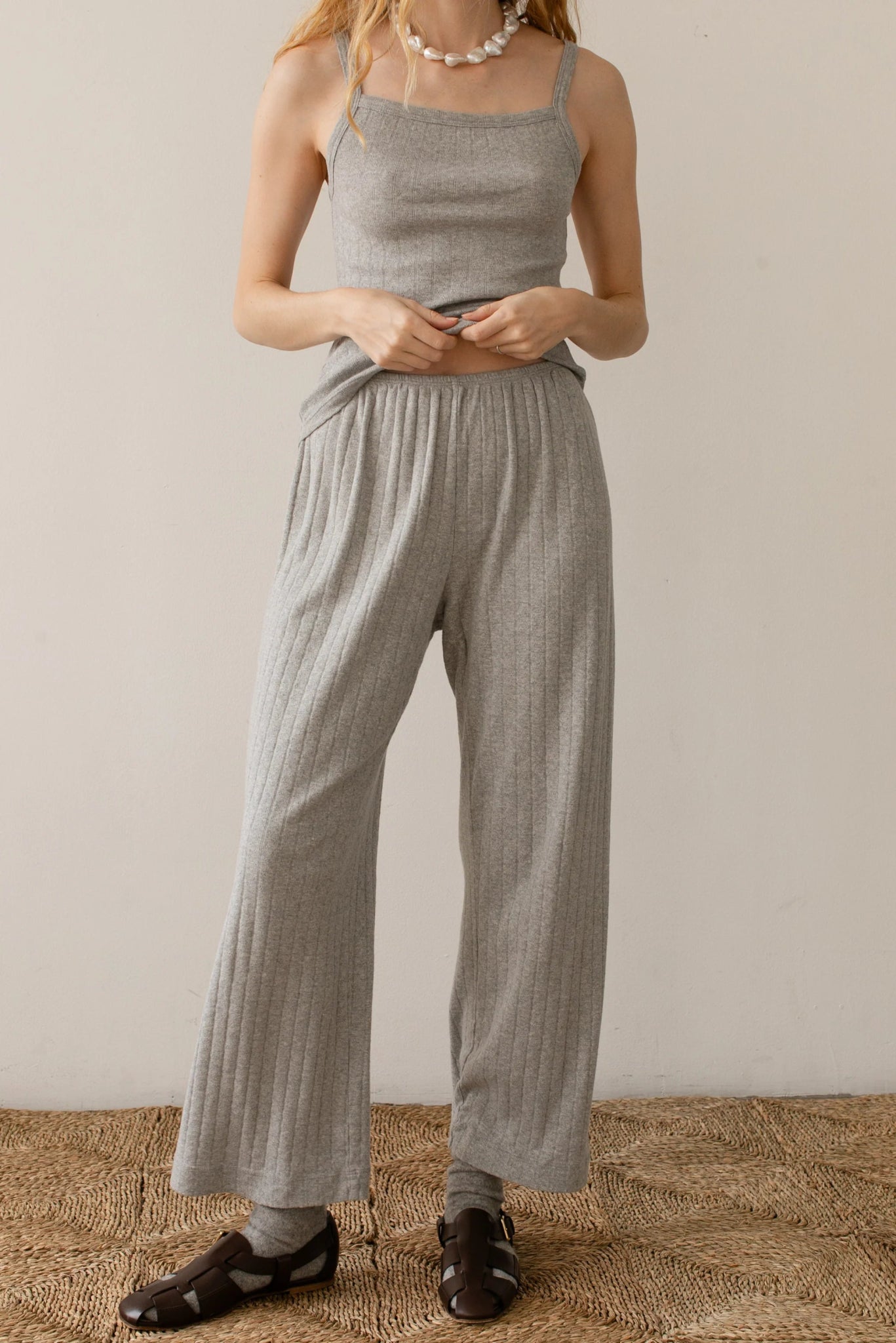 stylish linen pants Donni - Heather Grey Pointelle Simple Crop Pant