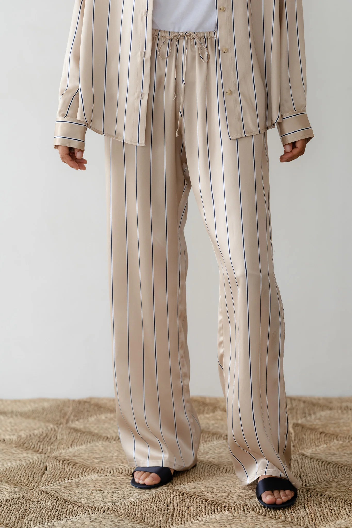 classic khaki pants DONNI - Sand Pinstripe Silk Pant