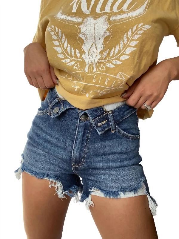 Stylish cotton shorts Fold Over Short Shorts In Medium Wash