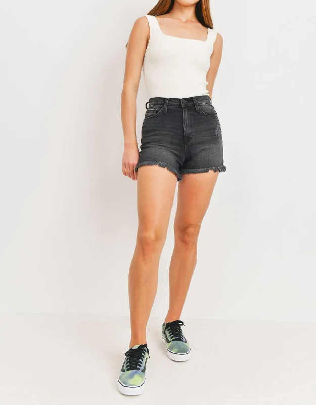 Casual denim shorts for vacation Fray Hem Shorts In Black