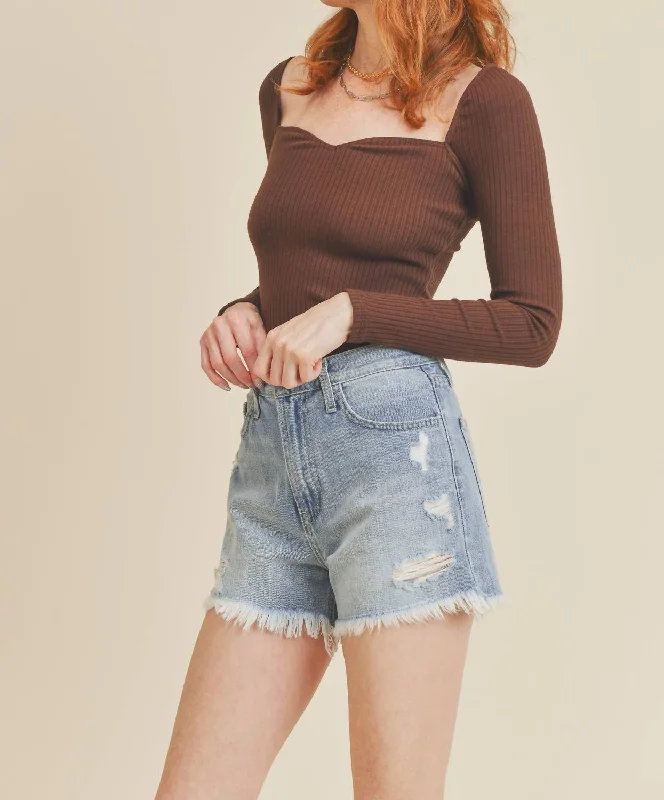 Comfy denim shorts for summer Fray Hem Shorts In Light Denim