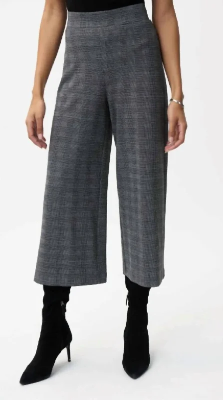 bold print pants for women Glen Plaid Crop Full Pant in Black/White