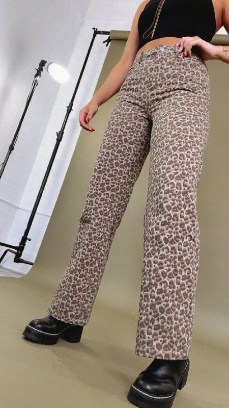 denim jogger pants for women Trending Now Wide Leg Leopard Print Pant