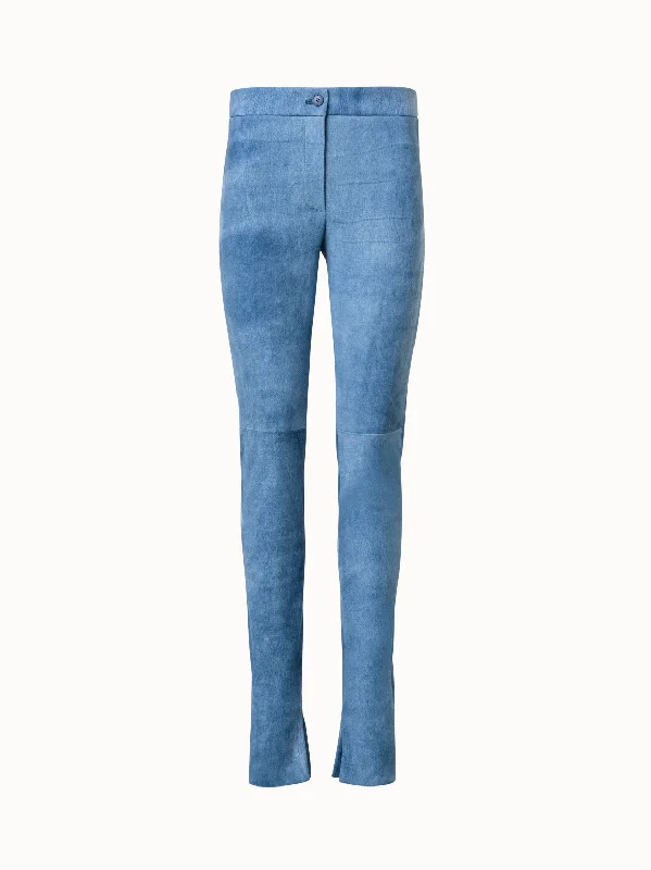 flared pants for women Leather Leggings with Stretch in Washed Denim Effect