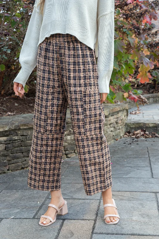 women’s plaid pants Liah Check Plaid Pants, Black/Camel