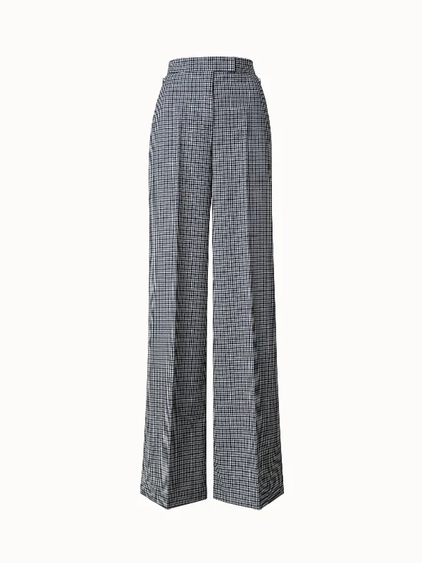 feminine skinny pants Microcheck Wool Wide Leg Pants