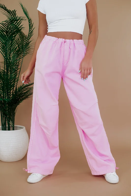 comfortable cotton leggings Mid Rise Pink Parachute Pants