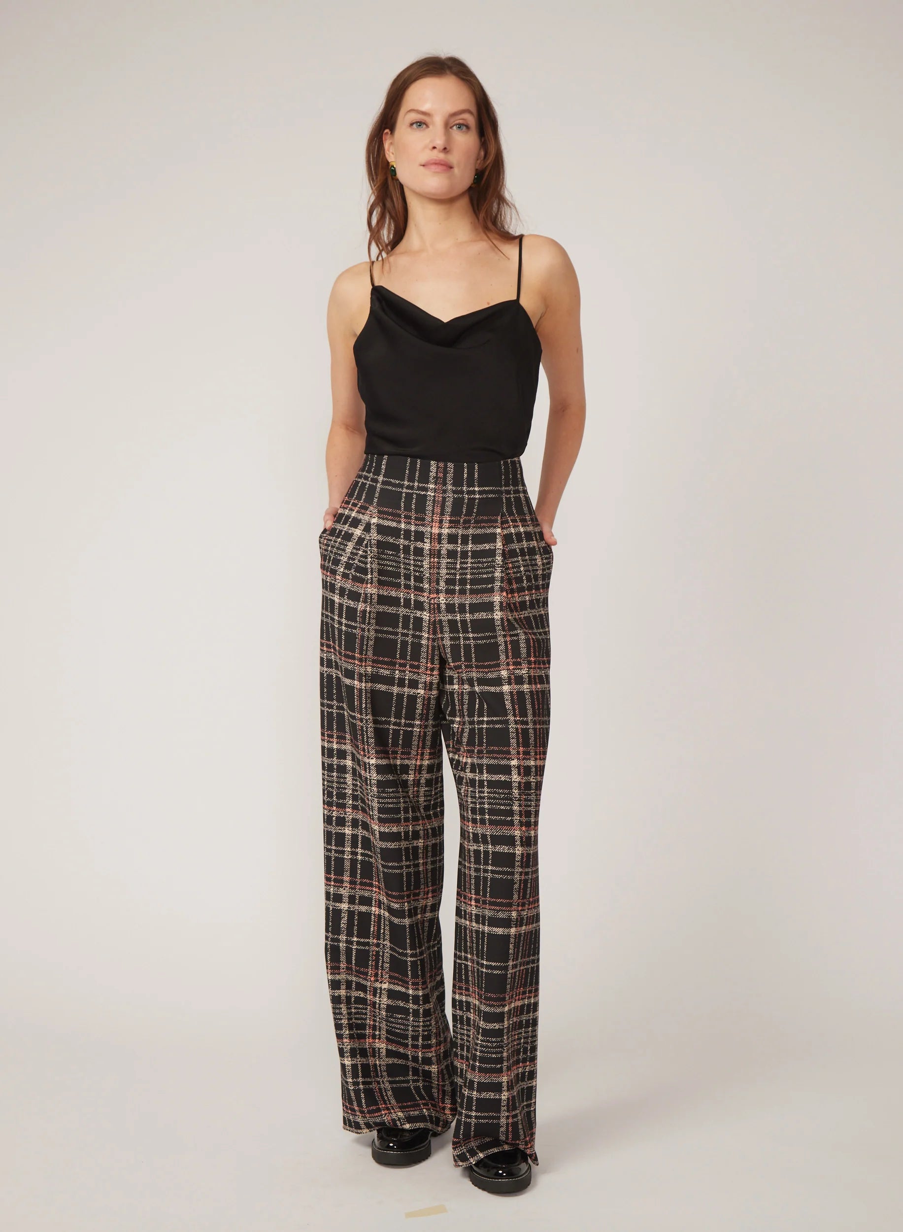 long plaid pants for women Milena Pant in Black Plaid