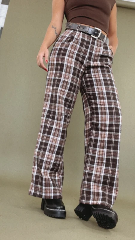 loose casual pants Plaid Straight Leg Pants, Brown