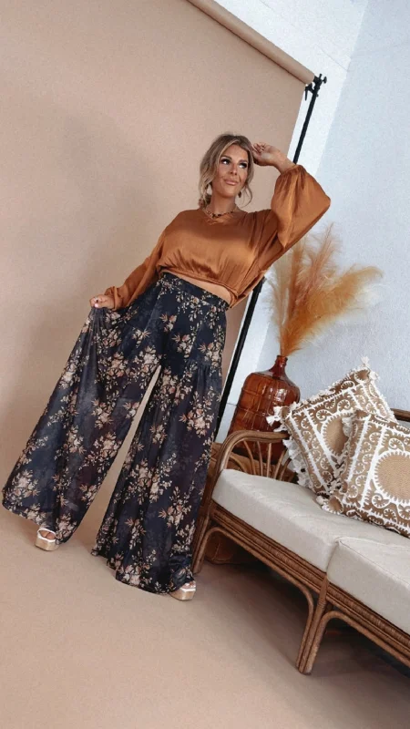 tailored wide leg pants Forever Floral Mesh Wide Leg Pant, Black