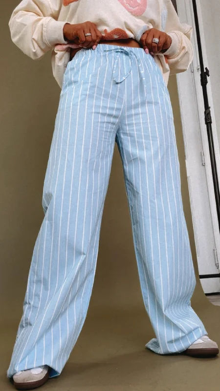 plaid skinny pants Trendiest Striped Wide Leg Boxer Pant, Blue