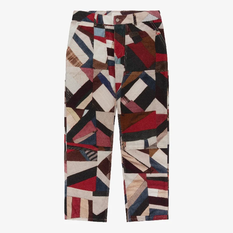 plush fleece pants Quilt Print Double Knee Pant