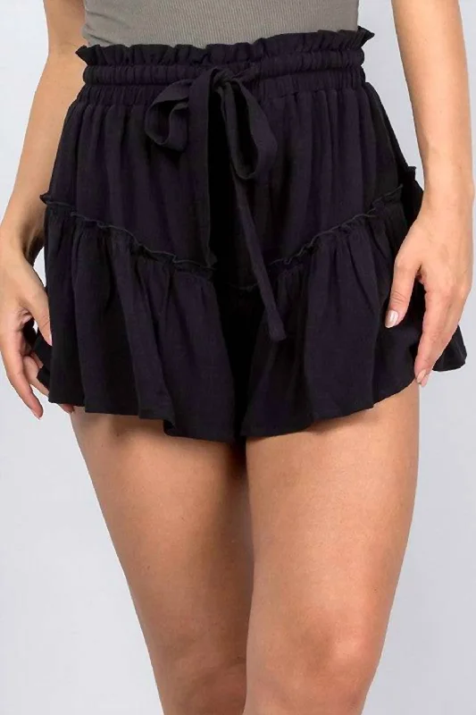 Trendy summer shorts Ruffle Tie Shorts In Black