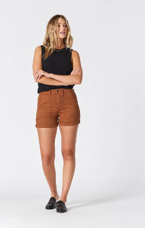 Vintage print shorts SHEENA STRAIGHT SHORTS IN ROASTED PECAN TWILL