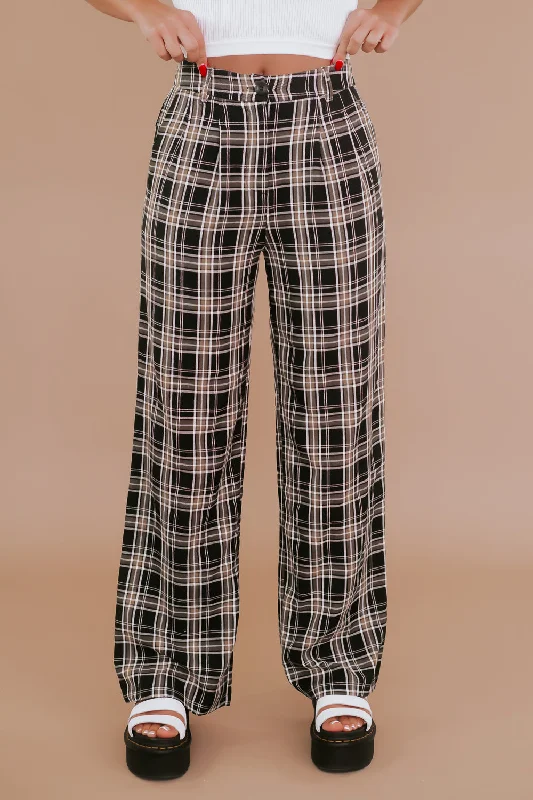 dressy black pants Streetwear Plaid Pant, Black